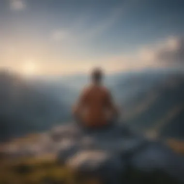 A serene person meditating on a mountain peak, representing clarity and self-discovery.