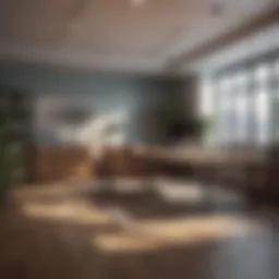 A serene office environment showcasing a collaborative workspace.