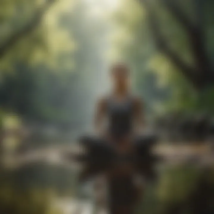 A peaceful individual practicing mindfulness in a tranquil environment