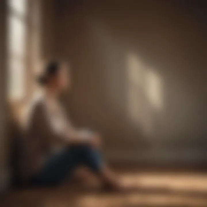 A woman sitting alone, looking pensive and withdrawn, illustrating emotional withdrawal.