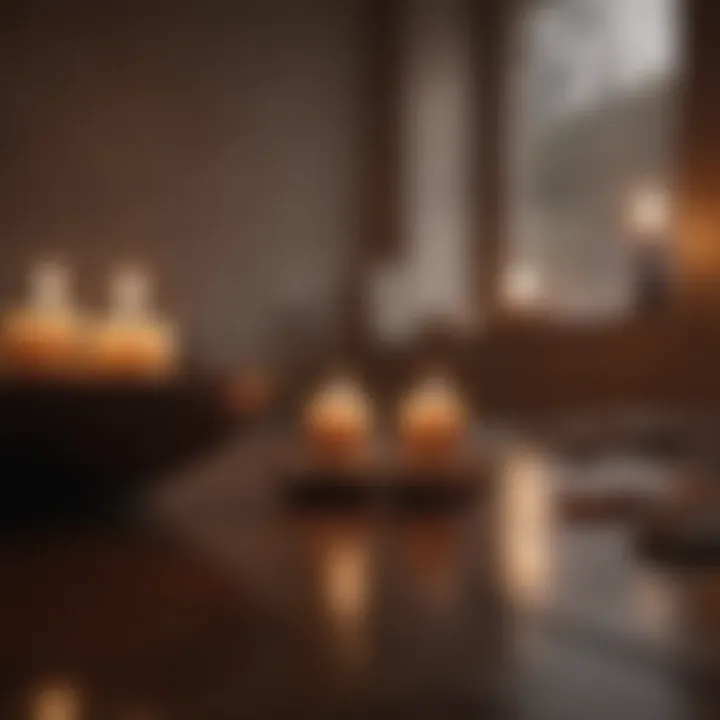 A meditative setting with candles and soft light