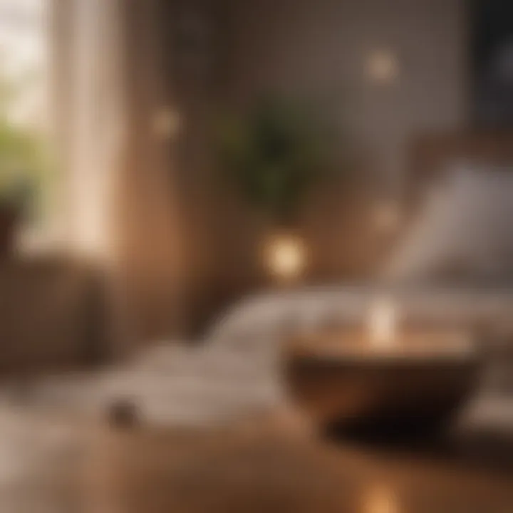 Soft ambiance with warm lighting and calming music notes