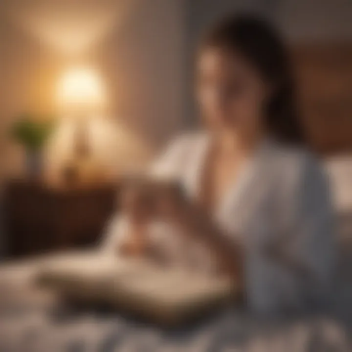 A person engaged in a calming bedtime ritual, reading a book