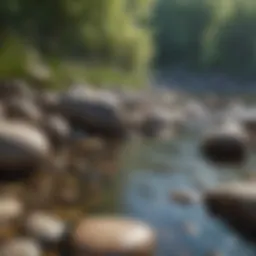 A serene landscape with calming water and smooth stones