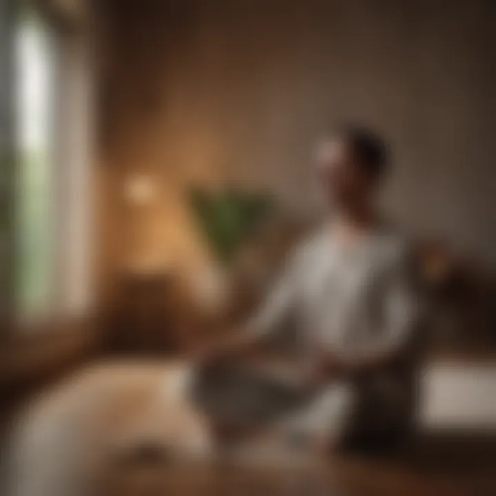 A person meditating in a calming space