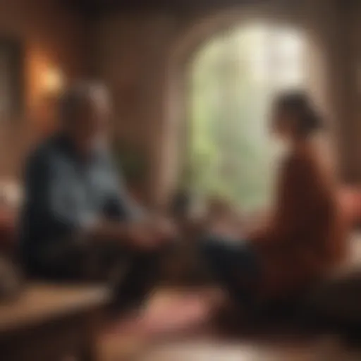 A couple engaging in deep conversation at a cozy setting.