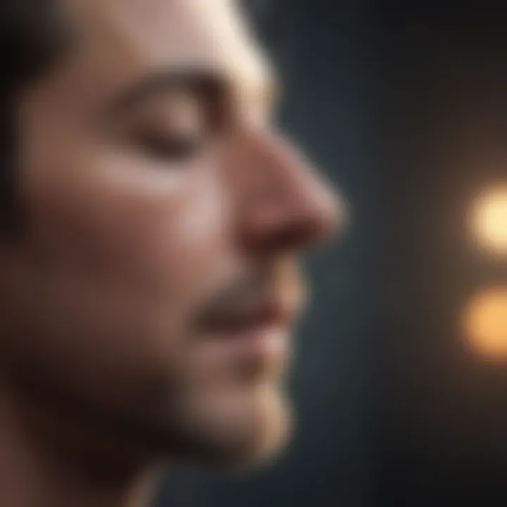 Close-up of a person practicing deep breathing