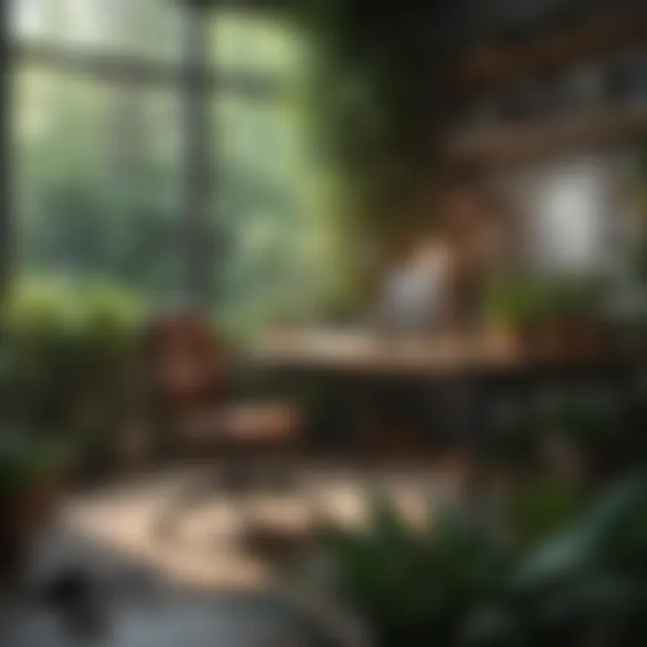 An organized workspace filled with greenery