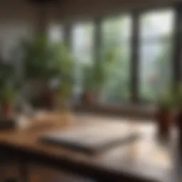 A serene workspace with plants and natural light