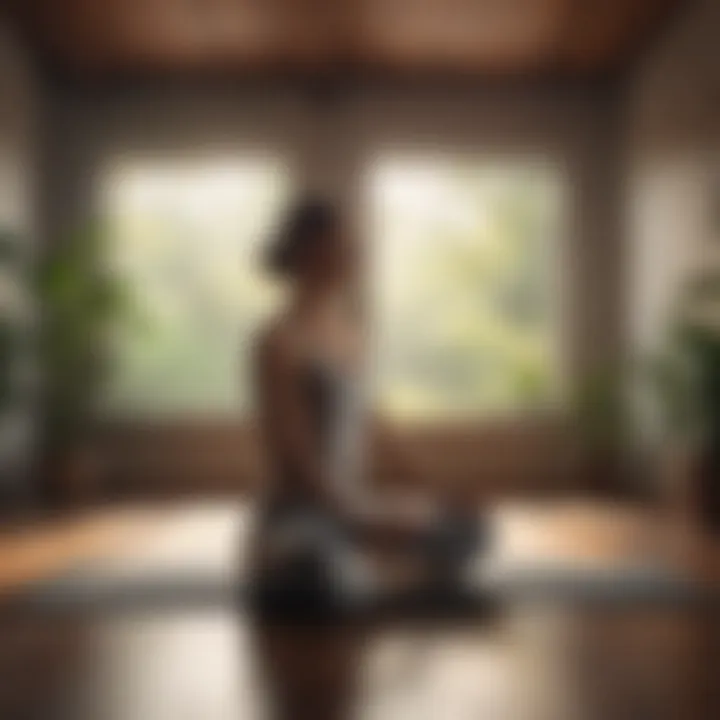 A peaceful indoor setting with a person practicing yoga for relaxation.