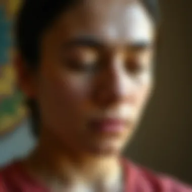 Close-up of a person practicing mindful breathing