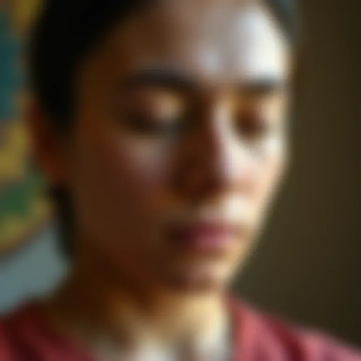 Close-up of a person practicing mindful breathing