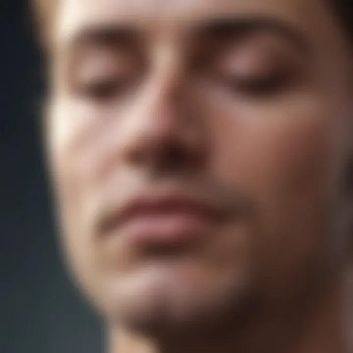 Close-up of a person practicing deep breathing in a peaceful setting