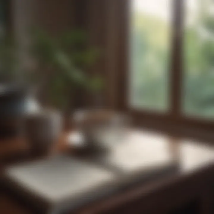 A journal and pen beside a cup of tea for reflection