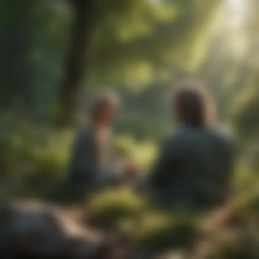 Serene outdoor meditation scene with nature