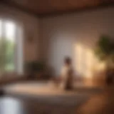 Tranquil scene of a meditative space with soft lighting
