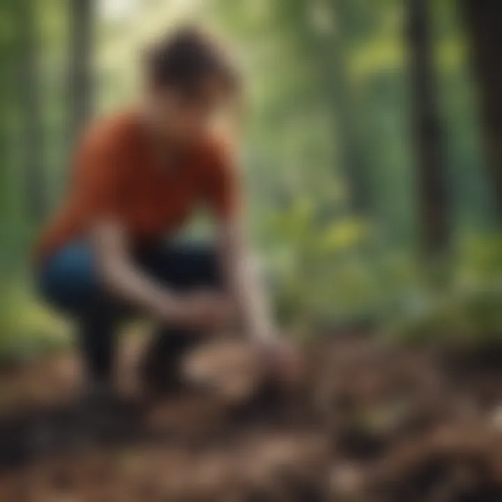 A serene scene of nature with volunteers planting trees