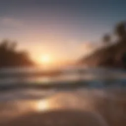 A serene landscape with soft waves and a calming sunset