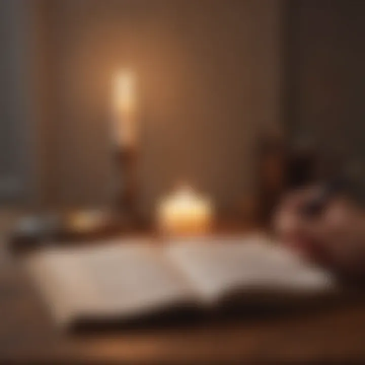 Journal and pen beside a candle, representing mindfulness practice