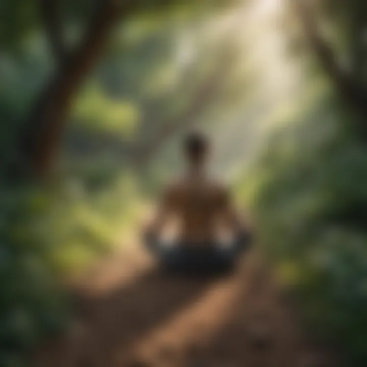 A close-up of a person meditating amidst nature