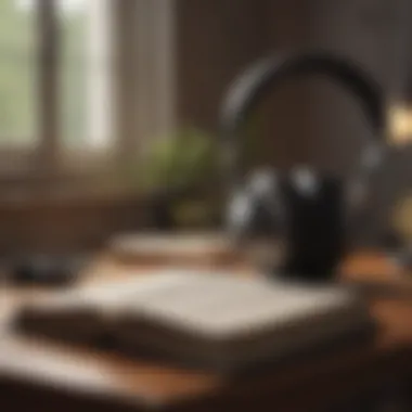 Reflection Through Sound A cozy setting with headphones and a journal for reflection