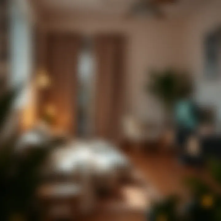 A cozy room with soft lighting and a playlist on a digital device
