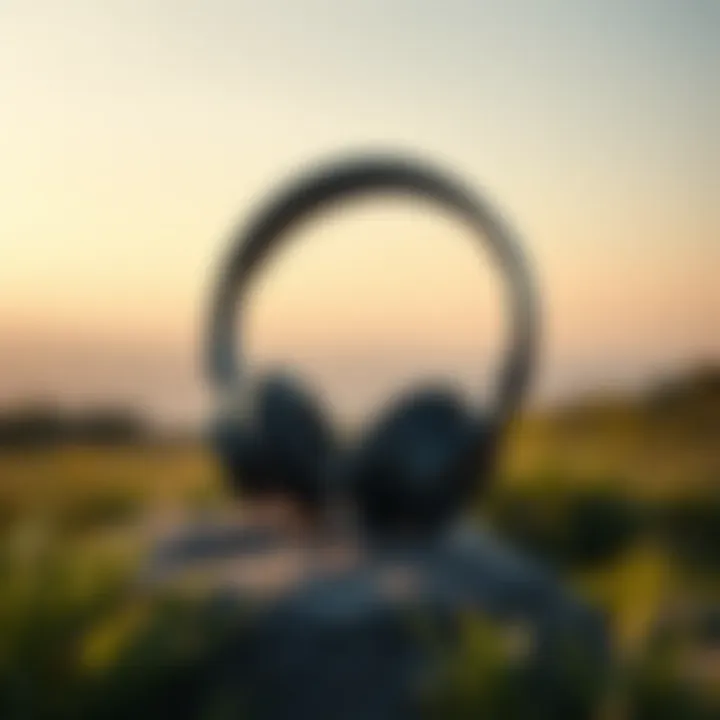 A serene landscape with headphones resting on a stone
