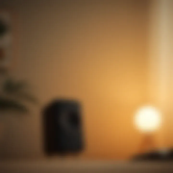 Sound waves radiating from a speaker in a calming environment
