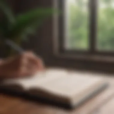 Journaling for Enhanced Self-Understanding A journal open with a pen for self-reflection.