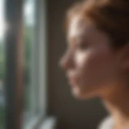 A contemplative individual gazing out a window, reflecting on self-worth