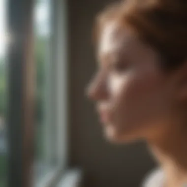 Reflection on Self-Worth A contemplative individual gazing out a window, reflecting on self-worth
