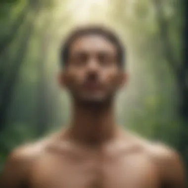 Embracing Mindfulness in Nature A close-up of a meditative figure surrounded by nature, embodying mindfulness.