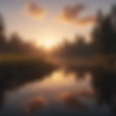 Tranquil Sunset Reflection A serene landscape showcasing a tranquil sunset over a calm lake.