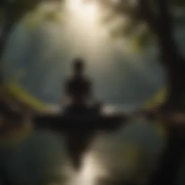Meditation and Tranquility A silhouette meditating in a tranquil environment.