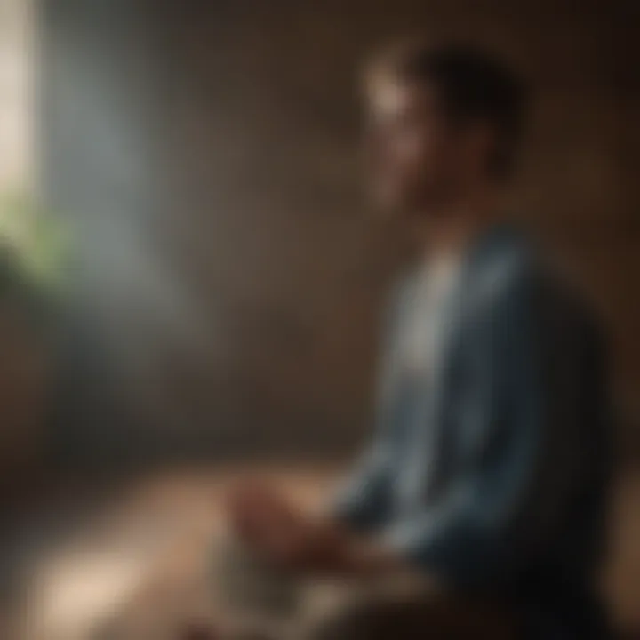 A person in deep meditation with a calming backdrop