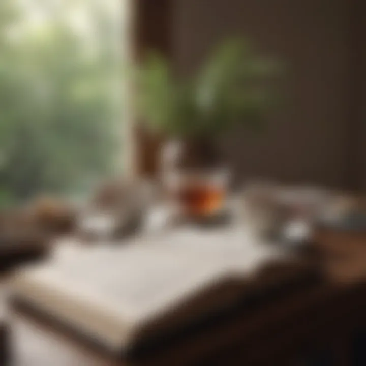 A calming scene with a cup of tea and an encouraging book beside it.